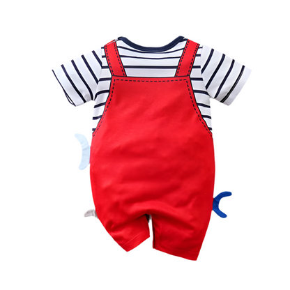 Neugeborene Kleidung Niedlicher Cartoon 3D Hai Print Riemen Gefälschte Zwei Bequeme Sommer Jungen Und Mädchen 0-18 Kurzarm Baby Overall 